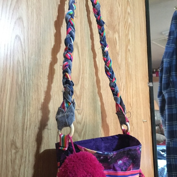 Handmade Colorful Denim & Multicolored fringe bag - Picture 7 of 10
